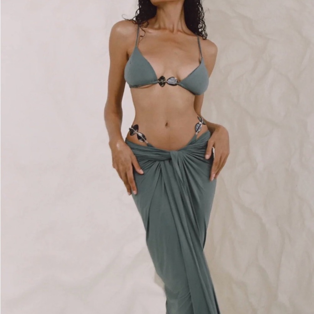 Thaikila Oceane Bikini + Pareo Set | Sage Green Resort Swim L top and M bottoms.
